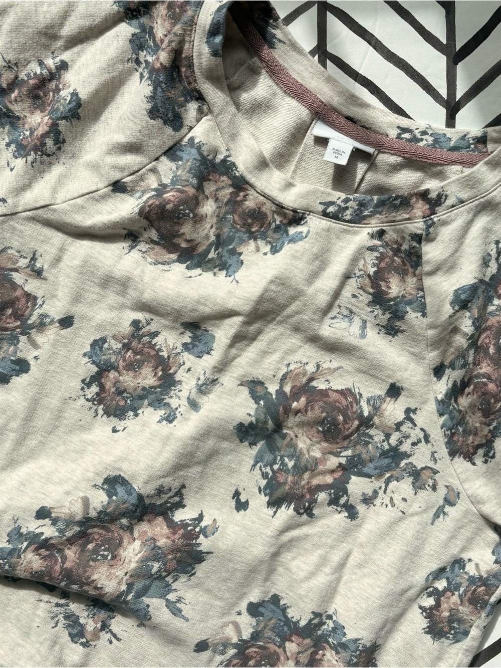 J. Jill Cream Floral Long-Sleeve Tee with Dusty Rose and Muted Blue